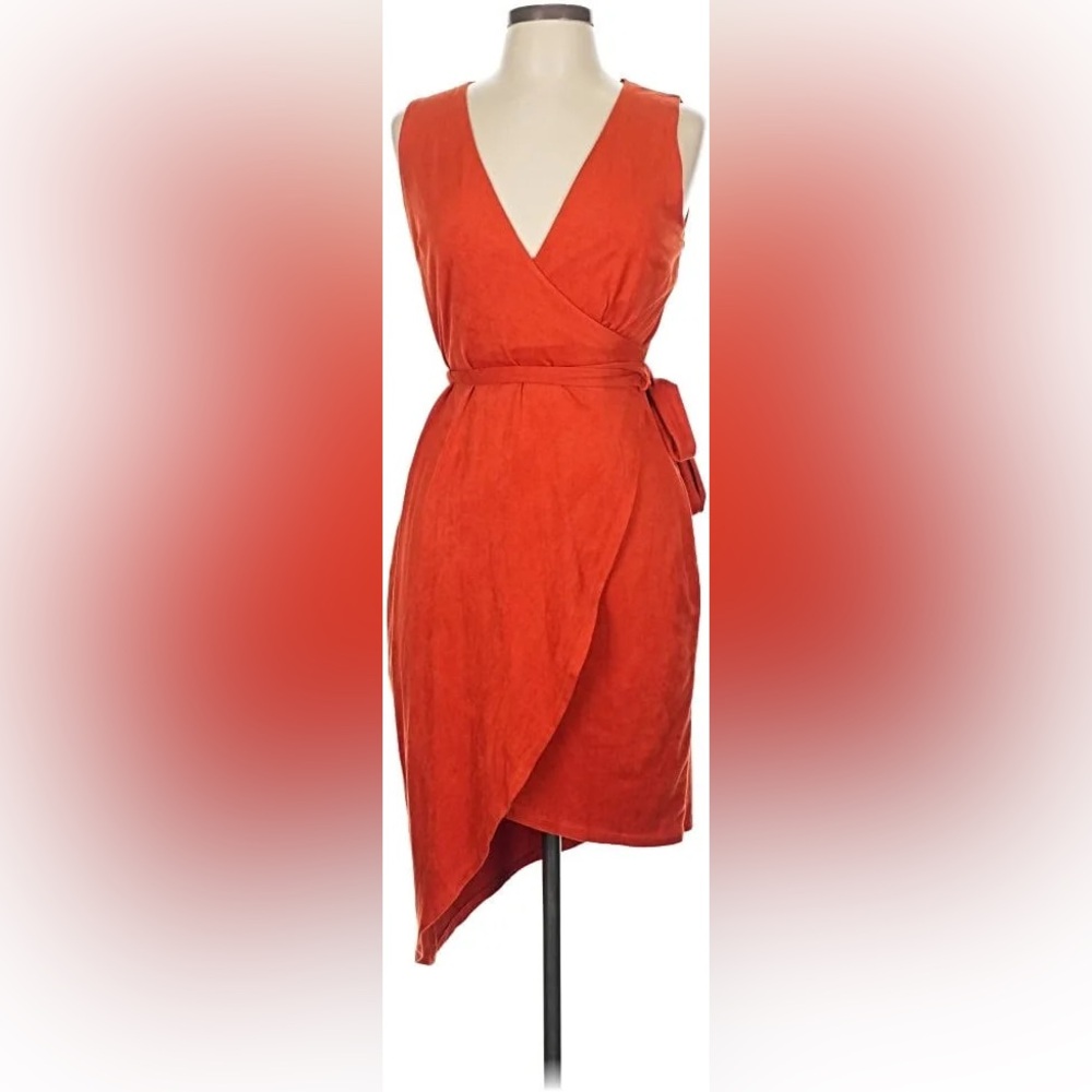 Bisou Bisou Michele Bohbot burnt sienna faux suede deep plunge sleeveless dress